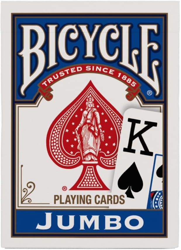 Bicycle Jumbo Index Playing Cards, 12 Pack Bulk Set of Large Print Poker Size Cards, Red & Blue Backs, for Easy Reading, Family Card Games, Classrooms, and Casino Play