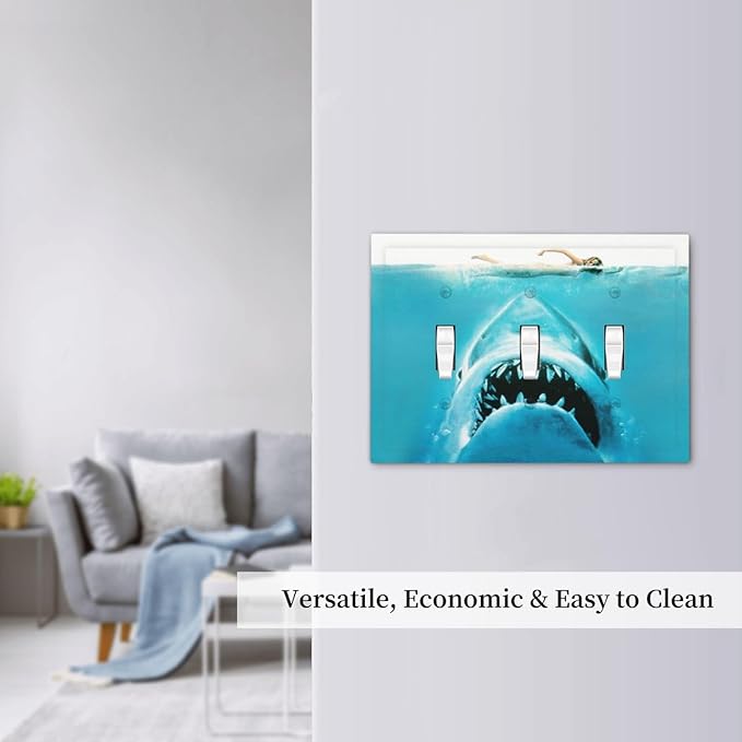 Beach Shark Oceanjaws Movie Vintage Look Decorative Switch Plates 3 Gang Wall Plate Triple Toggle Light Switch Cover Faceplate Electrical Wall Panels for Bathroom Kids Room Decor