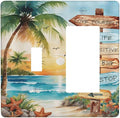 Tropical Beach Palm Tree Summer Coastal Ocean Sunset Outlet Covers 1 Toggle 1 Rocker Combination Decorative Wall Plate Electrical Switch Plates Light Switch Cover Plate for Bedroom Living Room Decor
