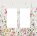 Pink Floral Wild Flowers Watercolor Plants Decorative Outlet Covers 2 Gang Double GFCI Rocker Electrical Wall Panels Light Switch Cover Plate for Bedroom Living Room Decor