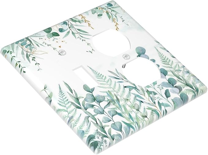 Boho Green Eucalyptus Leaf Floral Sage Flower Wallplates 1 Toggle 1 Duplex Switch Plate Electrical GFCI Faceplate Decorative Light Switch Covers for Bedroom Living Room Decor