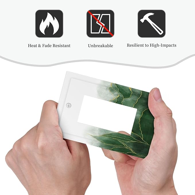 Light Switch Cover Plate Green Gold Leaf Marble Modern Abstract 1 Gang Outlet Covers Single Rocker Decorative Switch plates Electrical Wall Plates GFCI Receptacle for Kitchen Bathroom Decor