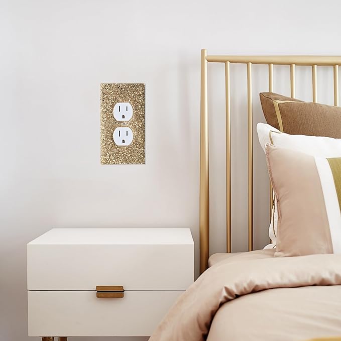 Gold Glitter Outlet Covers - Sparkling Wall Plate 5.1"x3.15", Single Duplex
