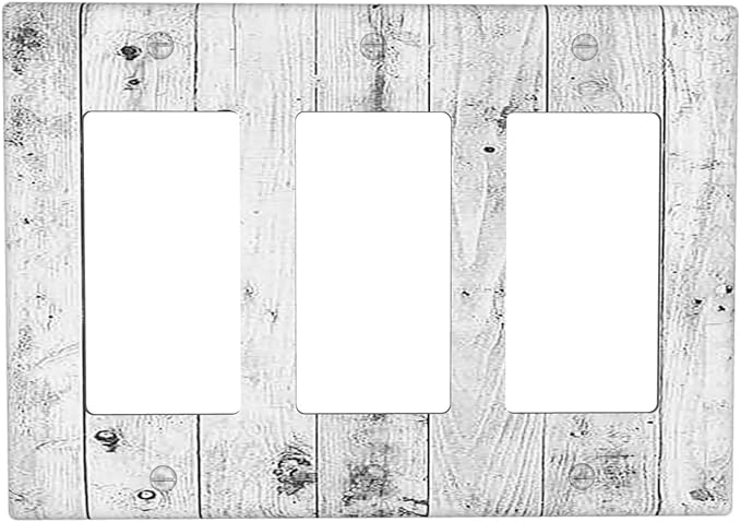 Light Switch Covers Rustic White Grey Wood Grain 3 Gang Rocker Electrical GFCI Decorative Triple Outlet Wall Plate Cover Switchplate for Farmhouse Home Decor