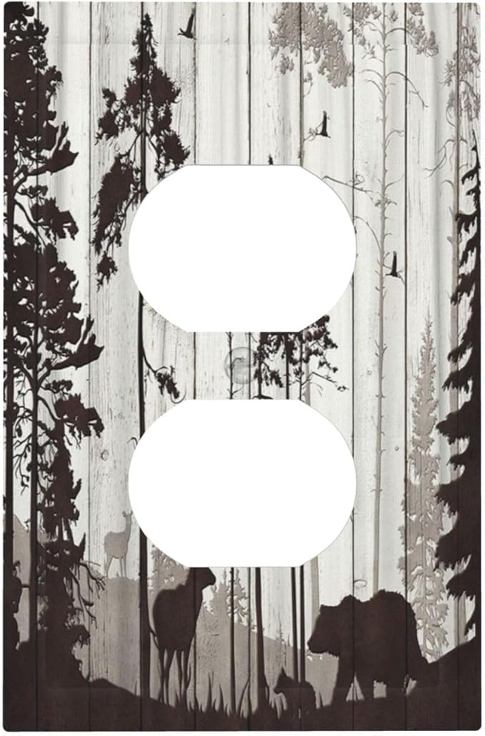Outlet Covers Rustic Deer Hunting Forest Woodland 1 Gang Duplex Light Switch Cover Plate Country Decorative Wall Plates Electrical Switchplate Receptacle Cover for Farmhouse Home Decor