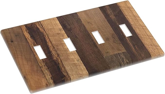 Light Switch Covers Natural Wood Brown Wooden Planks Quad Toggle Electrical Faceplate 4 Gang Wall Plate Decorative Switch Plates For Farmhouse Cabin Decor