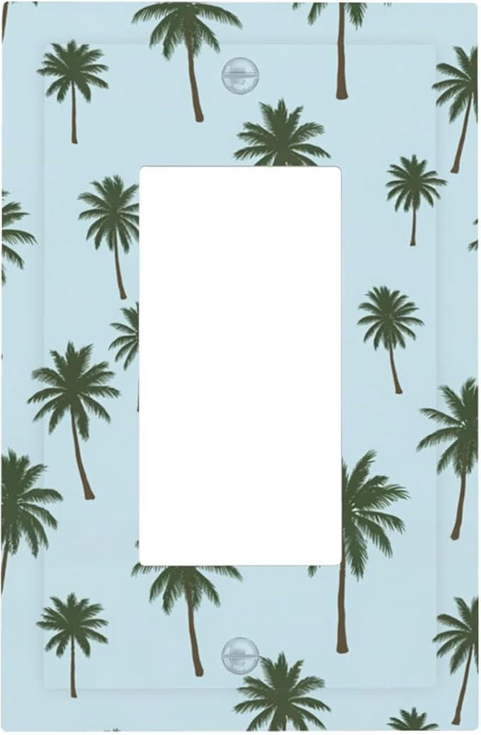 Tropical Palm Tree Pattern Single Rocker Switch Cover - 1-Gang Standard US Size Coastal Breeze Light Switch Covers for Beach House Decor
