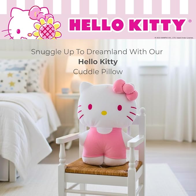 Hello Kitty Pink Plush Cuddle Pillow Buddy, Kids Bedding Super Soft & Cozy, (Officially Licensed Product) by Franco