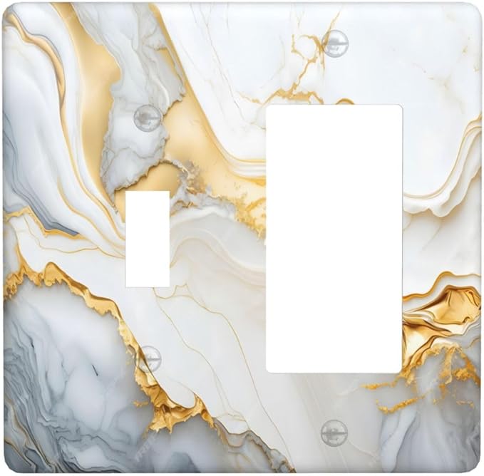 Exquisite White Gold Marble Abstract Luxurious Print Outlet Covers 1 Toggle 1 Rocker Combination Decorative Wall Plate Electrical Switch Plates Light Switch Cover Plate for Bathroom Kitchen Decor