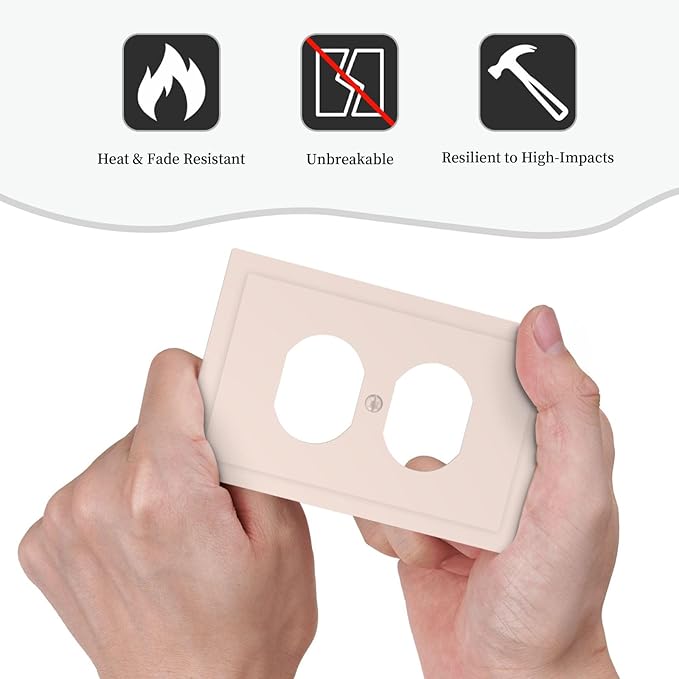 Decorative Thick Beige/Yellow 1 Gang Duplex Wall Plate Receptacle Outlet Covers, Breezy Elegant Tan/Cream Dual Device Device Light Switch Faceplate Cover
