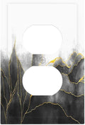Outlet Covers Black And Gold Marble White Golden Leaves 1 Gang Duplex Electrical Receptacle Faceplate Light Switch Cover Wall Plate Decorative Switch Plates for Bedroom living Room Decor