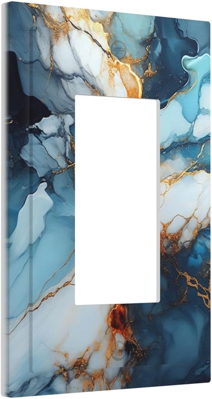 Light Switch Cover Plate Golden Abstract Luxury Marble 1 Gang Outlet Covers Single Rocker Decorative Switch plates Electrical Wall Plates GFCI Receptacle for Livingroom Bathroom Decor