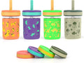 Sursip Toddler Glass Cups with Straw, Spill-Proof Kids Mason Jar Food Storage with Lids, Sippy Cups for Drinks, Smoothies, Snacks, Milk Cup [4 Pack] 8 oz 2-in-1