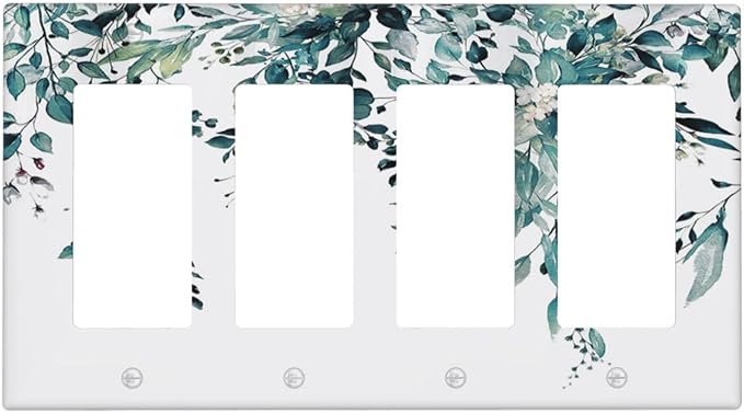 Decorative Outlet Covers Green Eucalyptus Boho Olive Leaves Country 4 Gang Wall Plate Cover Quad Rocker Decora Light Switch Covers Plate Jumbo Electrical GFCI Switch Plate Cover