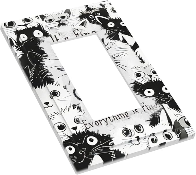 Funny Black Cat Inspirational Quotes Patterns Decorative Outlet Covers 1 Gang Single Rocker Light Switch Cover Plate Wall Plates GFCI Faceplate for Kids Room Nursery Decor