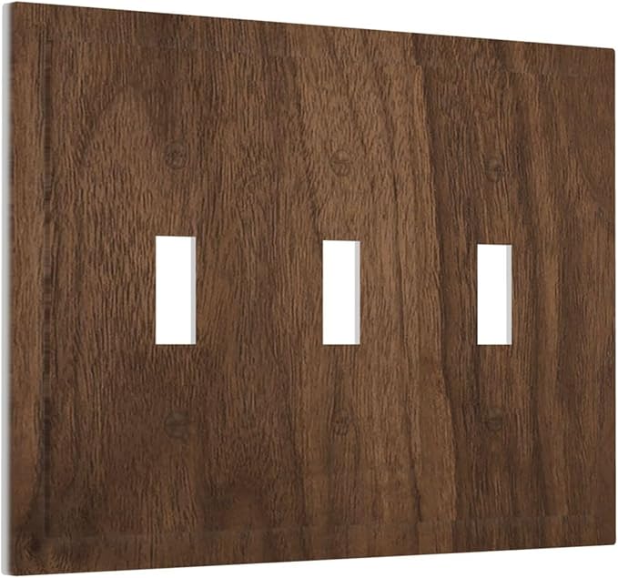 Decorative Light Switch Cover Plate Dark Brown Wood Grain 3 Gang Wall Plate Triple Toggle Switch Plate Covers Electrical Outlet Cover for Farmhouse Cabin Decor