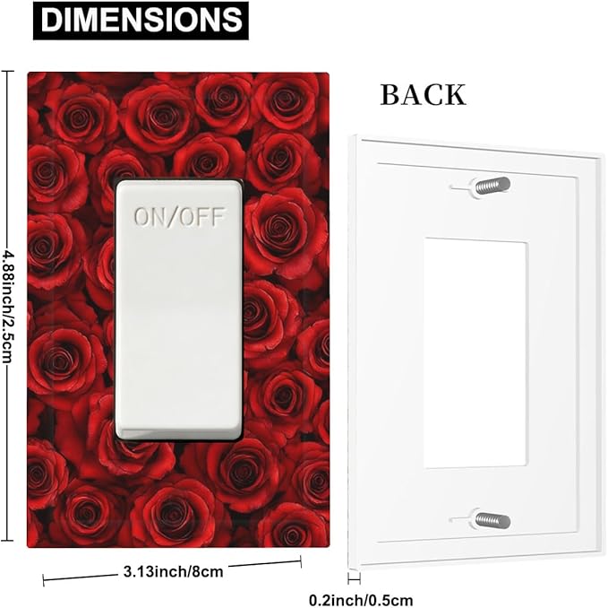 Lush Red Roses Single Rocker Switch Cover - 1-Gang Standard US Size Romantic Rose Bouquet Light Switch Covers for Bedroom Powder Room Decor