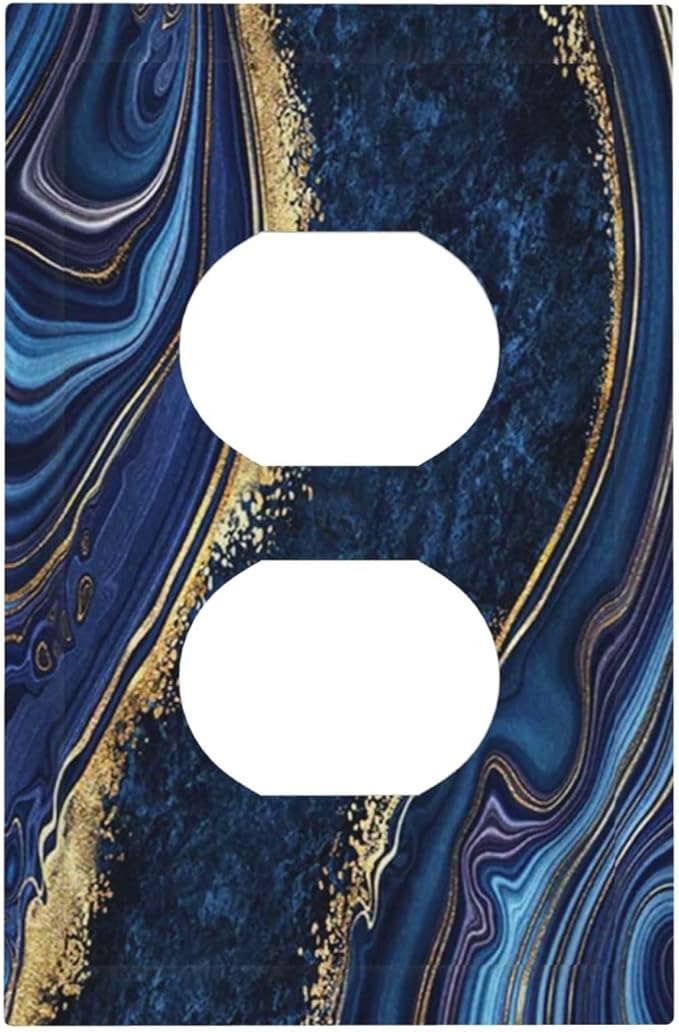 Modern Luxury Navy Blue Marble 1 Gang Outlet Covers Duplex Receptacle Wall Plate Decorative Faceplate Switchplates Abstract Blue Black Gold Marble Gold Foil Boys Men Home Bathroom Decorate Large Size