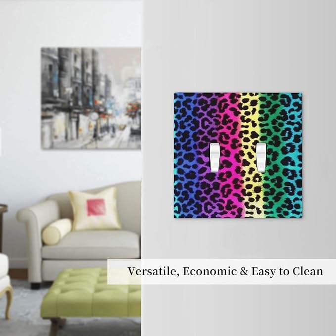 Funky Colorful Leopard Double Toggle Light Switch Cover Decorative 2 Gang Wall Plate Electrical Switchplate Faceplate Original Animal Print Safari Bathroom Kitchen Living Room Home Decor 5" x 4.9