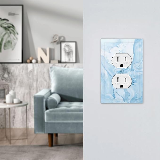 Navy Blue Sea Waves Spilled Ink Marble Simplicity Print Outlet Covers 1 Gang Duplex Light Switch Cover Decorative Switch Plates Electrical Receptacle Faceplate Wall Plate for Bathroom Living Room