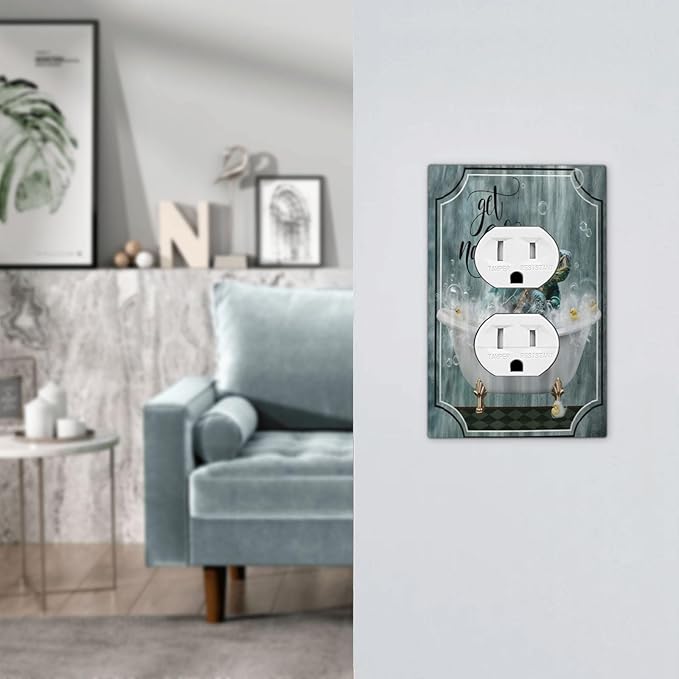 Teal Green Sea Turtle Funny Ocean Vintage Tortoise Beach Theme Outlet Covers 1 Gang Duplex Electrical Receptacle Faceplate Light Switch Cover Wall Plate Decorative Switch Plates for Bathroom