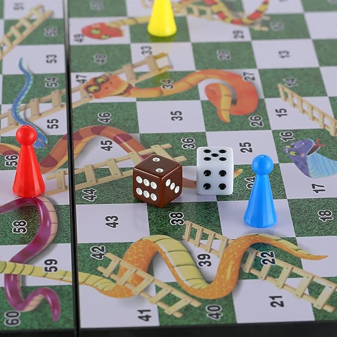 Snakes and Ladders Board Game Set -9.5", Magnetic Folding Travel Game, Family Fun Toys/Gift for Kids and Adults (Rounded Corner Style)