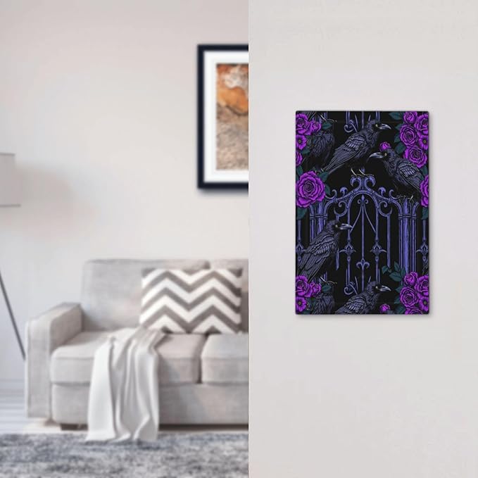 Light Switch Cover Plate Gothic Style Crow Purple Flowers 1 Gang No Device Blank Electrical Wall Plates Faceplate Decorative Switch Plate for Bedroom living Room Decor