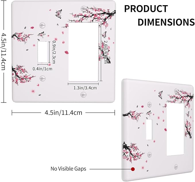 Pink Watercolor Cherry Blossom Flowe Tree Branch Floral Outlet Covers 1 Toggle 1 Rocker Combination Decorative Wall Plate Electrical Switch Plates Light Switch Cover Plate for Bedroom Living Room