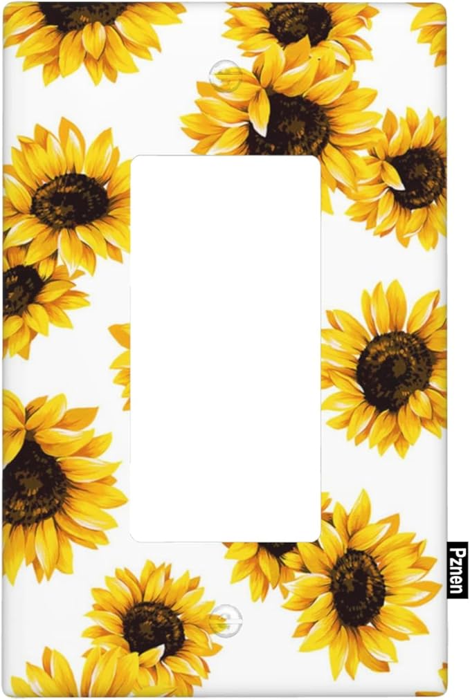 Sunflower Single Rocker Light Switch Cover, Yellow Floral White Sunflowers 1-Gang Decorator Wall Plate for Farmhouse Home Bedroom Decor