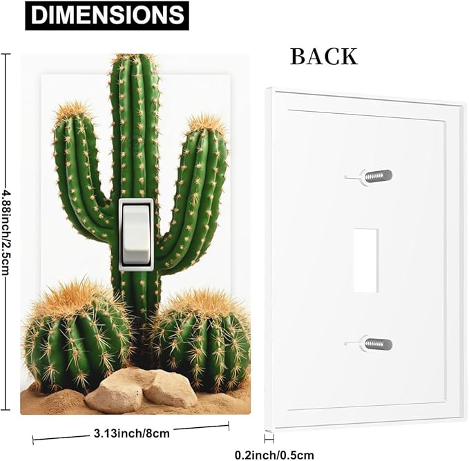 Boho Cactus Garden 1-Gang Toggle Light Switch Plate, Minimalist Desert Landscape Design Decorative Wall Plate for Bedroom Bathroom Living Room Decor