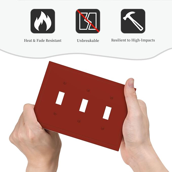 Decorative Brown/Wine Red 3 Gang Toggle Light Switch Wall Plate Cover Triple Toggle, Dark Solid Red Three Toggle Decorator Light Switch Face Wallplate Oversized