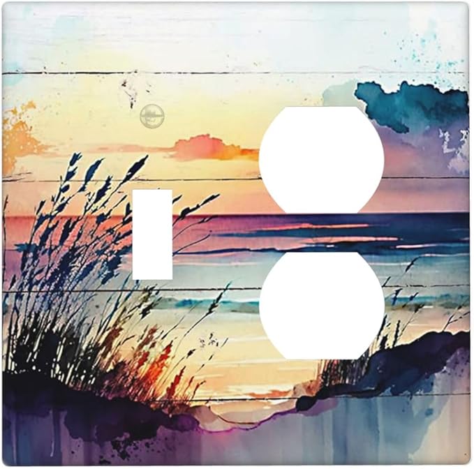 Decorative Outlet Covers Watercolor Sunset Beach Nature Coastal Seascape 2 Gang Wall Plate Single Toggle Duplex Light Switch Cover Switch Plate Covers Faceplate for Bedroom Decor