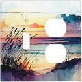 Decorative Outlet Covers Watercolor Sunset Beach Nature Coastal Seascape 2 Gang Wall Plate Single Toggle Duplex Light Switch Cover Switch Plate Covers Faceplate for Bedroom Decor