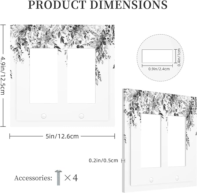 Decorative Outlet Covers Grey Floral Plant Eucalyptus Leaf Flower 2 Gang Double Gfci Rocker Electrical Wall Panels Light Switch Cover Plate For Bed Room Living Room Decor