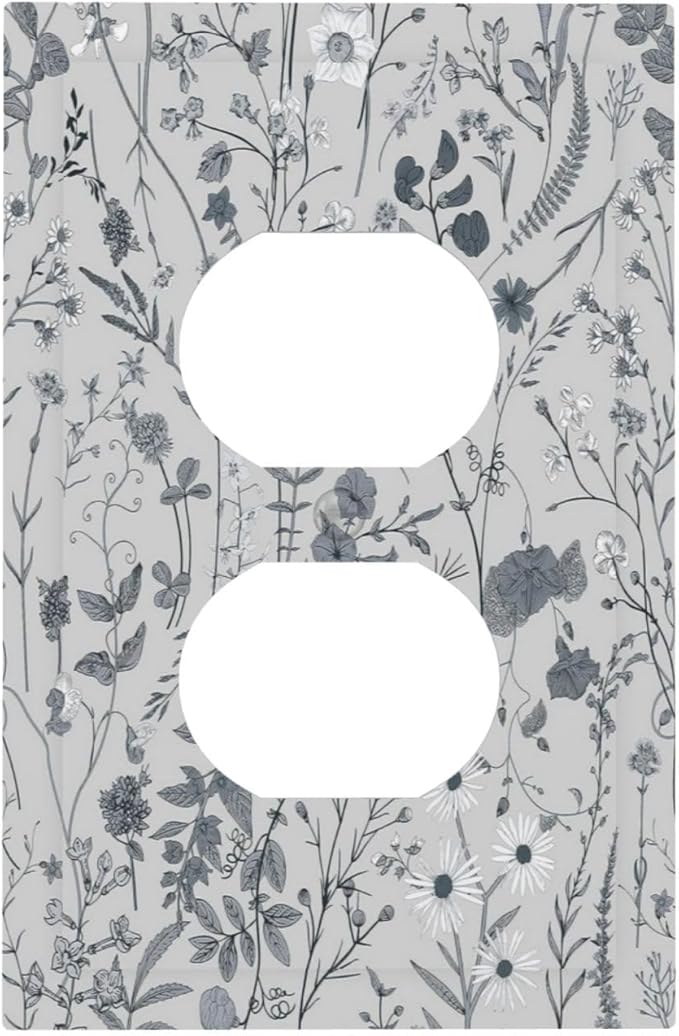 Boho Wild Flowers Farm Floral 1 Gang Outlet Plate Covers Decorative Single Duplex Wall Plate Electrical Receptacle Light Switch Cover Art Faceplate Switchplate for Home Living Room Decor