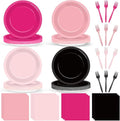 96Pcs Hot Pink and Black Party Supplies Black and Pink Paper Plates and Napkins Birthday Decorations Disposable Tableware Set for Women Girls Bachelorette Birthday Wedding Party Decorations Serves 24