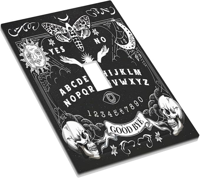 Black Witchy Skeleton Skull Gothic Sun Moon Decorative Light Switch Cover 1 Gang Single Toggle Device Electrical Faceplate Switchplates Decorator Outlet Wall Plate for Bedroom Living Room Decor