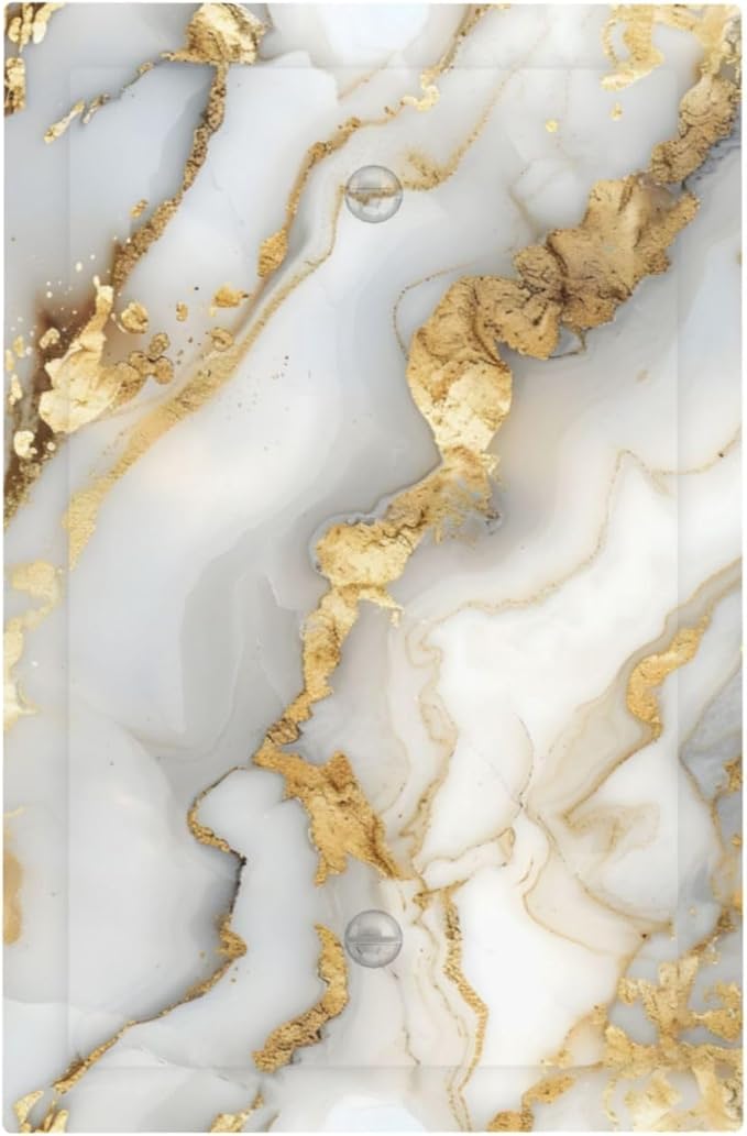 Luxurious White Gold Marble Patterns Abstract Light Switch Cover Plate 1 Gang No Device Blank Electrical Wall Plates Faceplate Decorative Switch Plate Covers for Bathroom Kitchen Decor
