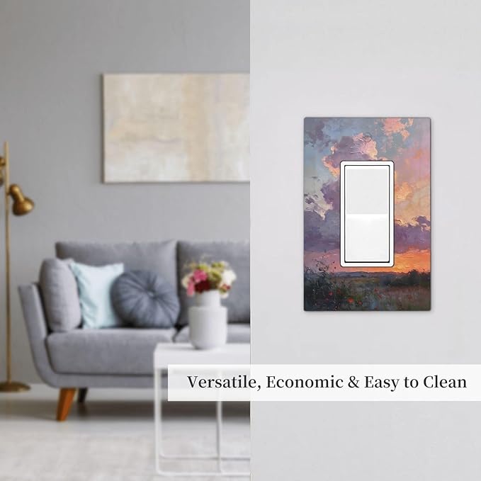 Abstract Sunset Dusk Natural Scenery Wild Flowers Decorative Outlet Covers 1 Gang Single Rocker Light Switch Cover Plate Wall Plates GFCI Faceplate for Farmhouse Bedroom Decor