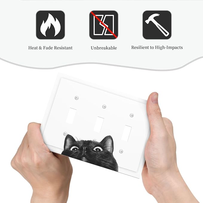 Peeping Black Cat Cute Animals Decorative Switch Plates 3 Gang Wall Plate Triple Toggle Light Switch Cover Faceplate Electrical Wall Panels for Kids Room Home Decor