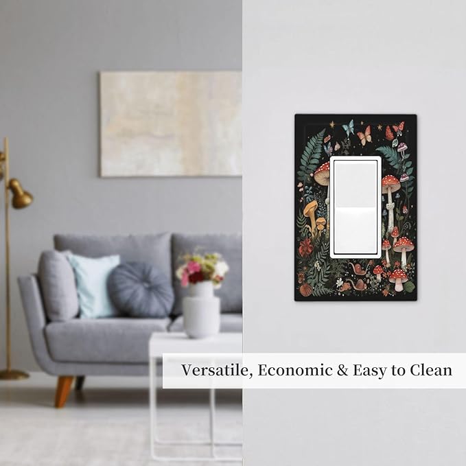 Cartoon Floral Mushroom forest Butterfly Flowers Decorative Outlet Covers 1 Gang Single Rocker Wall Plates Gfci Faceplate Light Switch Cover Plate for Bedroom Kids Room Decor