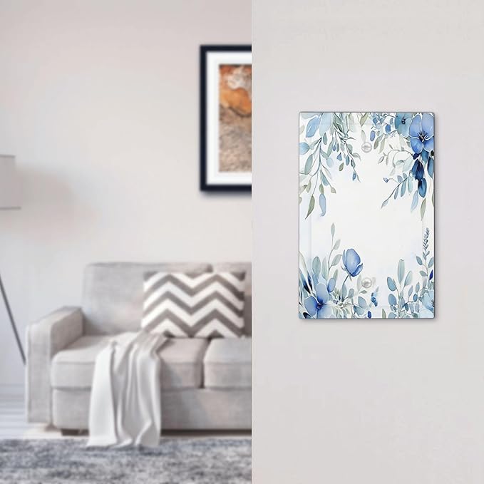 Watercolor Blue Flower Plant Floral Green Leaves Light Switch Cover Plate 1 Gang No Device Blank Electrical Wall Plates Faceplate Decorative Switch Plate for Bedroom Living Room Decor