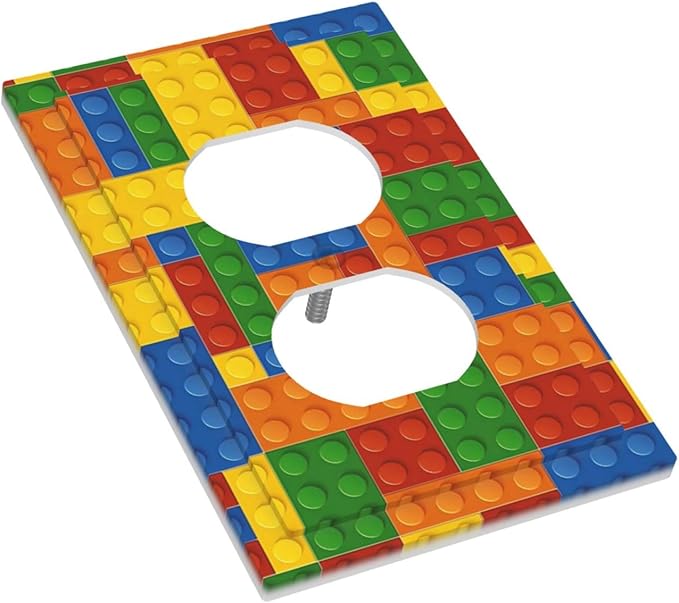 Outlet Covers Colorful Building Block 1 Gang Duplex Light Switch Cover Plate Decorative Wall Plates Electrical Switchplate Receptacle for Kids Room Home Decor（2 Pack）