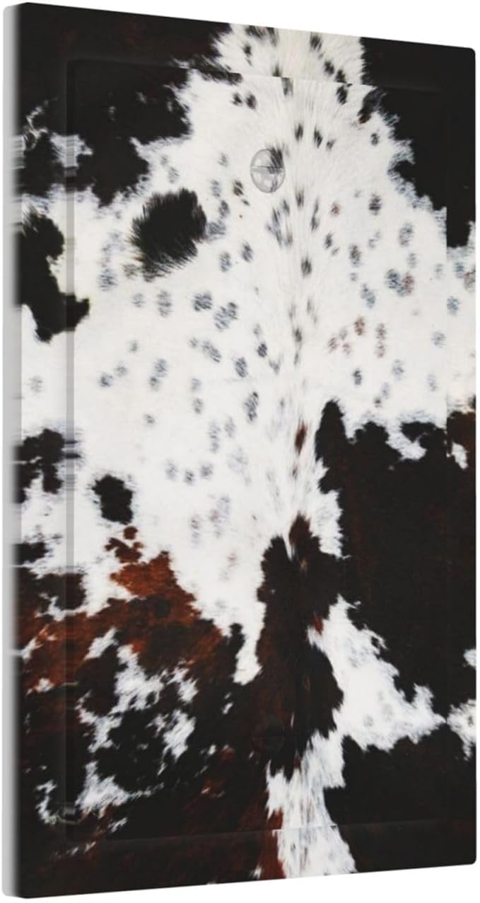 Western Farm Maroon Brown Taupe Tan Black White Animal Cow Fur Cowhide Leopard Print 1-Gang No Device Blank Wallplate Jumbo Size Unused Outlet and Light Switch Cover Decorative Plug Face Plate Cover