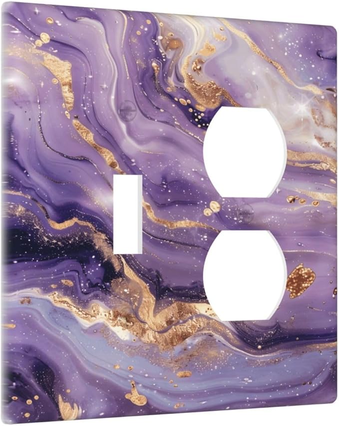 Abstract Purple Gold Marble Texure Luxurious Wallplates 1 Toggle 1 Duplex Switch Plate Electrical GFCI Faceplate Decorative Light Switch Covers for Bathroom Living Room Decor