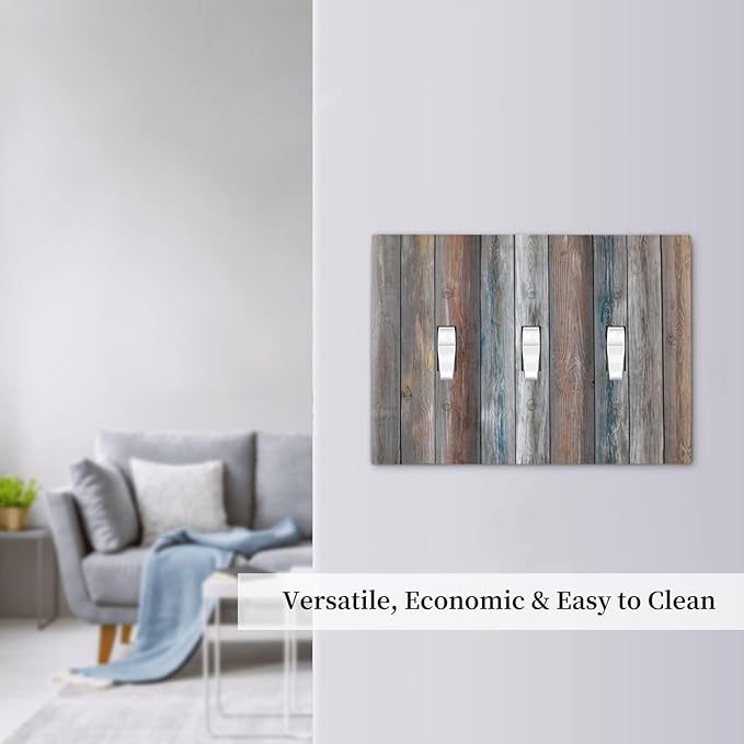 Light Switch Cover Vintage Blue Grey Wood Plank 3 Gang Wall Plate Triple Light Switch Plate Rustic Country Toggle Decorative Outlet Covers Electrical Switchplate for Farmhouse Home Decor