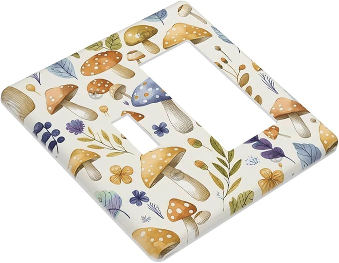 Boho Watercolor Mushroom Flowers Leaf Colorful Floral Outlet Covers 1 Toggle 1 Rocker Combination Decorative Wall Plate Electrical Switch Plates Light Switch Cover Plate for Kids Room Nursery Decor