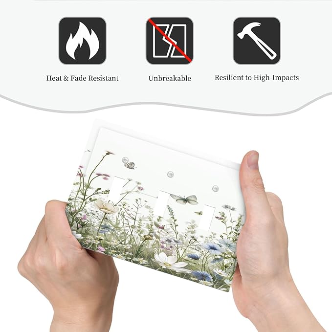 Colorful Wildflowers Daisy Plant Butterfly Floral Decorative Switch Plates 3 Gang Wall Plate Triple Toggle Light Switch Cover Faceplate Electrical Wall Panels for Bed Room Living Room Decor