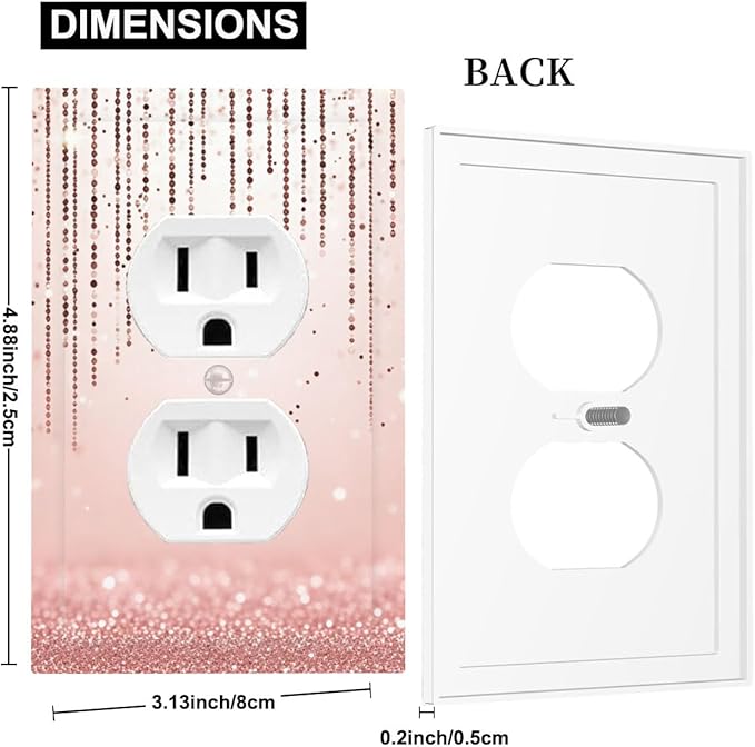 Rose Gold Pink 1-Gang Duplex Wall Plate, Draping Bead Printed Pattern, Modern Glam Neutral Decor for Bedroom Bathroom