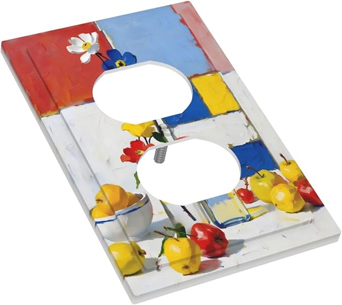 Color Block Floral Still Life Art Red Yellow Blue Abstract Outlet Covers 1 Gang Duplex Light Switch Cover Decorative Switch Plates Electrical Receptacle Faceplate Wall Plate for Farmhouse Bedroom